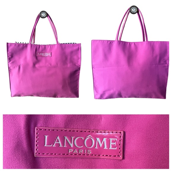 Lancôme Fuchsia Color Square Tote With Black and White Poker Dot Lining - Picture 8 of 8